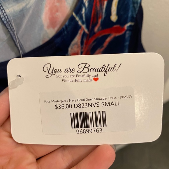 Navy Floral Open Shoulder Dress- Size S- NWT - Picture 4 of 5